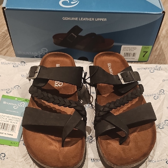 Mountain Sole Women's Black Leather Sandals - Picture 1 of 7